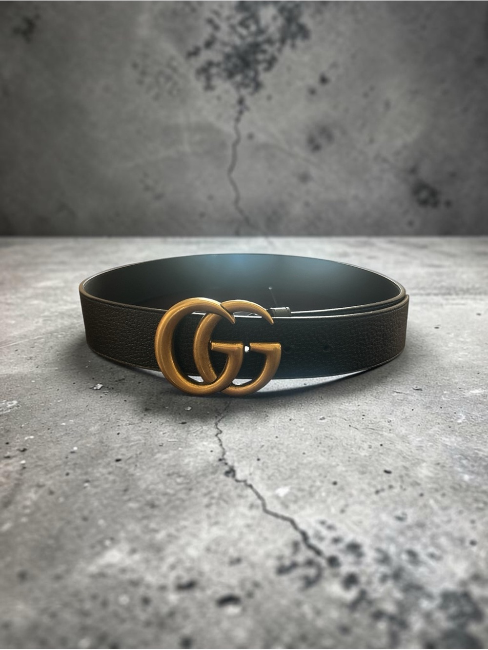 Gucci Black Leather Belt with Antique Gold Double G Buckle